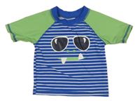 Modro-bielo-zelené pruhované UV tričko s príšerkou Alive