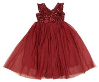 Červené tylovo/flitrové společenské šaty s mašlí 