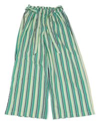 Zeleno-bielo-čierne pruhované culottes nohavice s opaskom Kiabi
