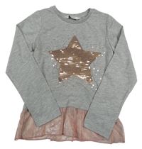 Šedo-růžová peplum tunika s hvězdou z flitrů Primark