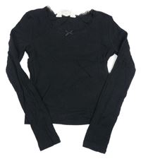 Čierne rebrované crop tričko H&M