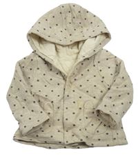 Světlešedo-smetanový melírovaný puntíkatý zateplený kabátek s vreckami s uškami a kapucňou Matalan
