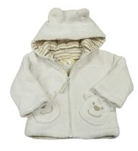 Biela plyšová zateplená bunda s medvídky/kapsami a kapucňou s uškami ZEEMAN