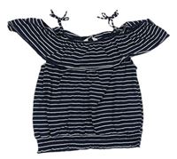Tmavomodro-biely pruhovaný top s volánikom H&M