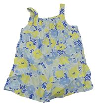 Bílo-světlemodro-žlutý květovaný letní overal PRIMARK
