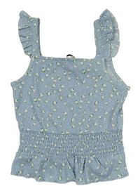 Svetlomodrý kvetovaný vzorovaný crop top s volánikmi George