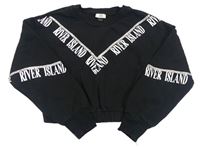 Čierna oversize crop mikina s logy a kamienkami zn. RIVER ISLAND