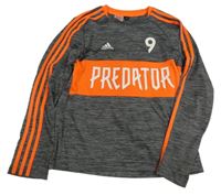 Šedo/černo-kriklavoě oranžové melírované funkčné športové tričko s nápisom a číslom zn. Adidas