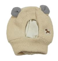 Béžová pletená kukla s výšivkou a oušky