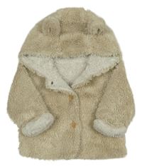 Svetlobéžová chlpatá zateplená bunda s kapucňou s uškami Matalan