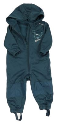 Tmavomodrošedá softshellová kombinéza s dinosaurom a kapucňou lupilu