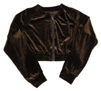 Tmavohnedá lesklá zamatová prepínaci crop mikina