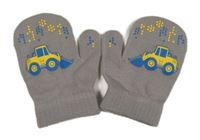 Šedé palcové rukavice s bagrem