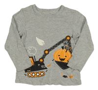 Sivé melírované tričko s buldozerem a tekvicou George