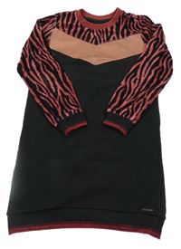 Černo-světlevínové teplákové šaty se vzorem a starorůžovou metalickou koženkou Persival