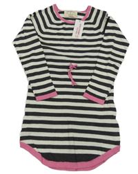 Nové - černo-bílo-růžové pruhované svetrové šaty YD