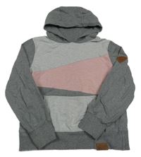 Sivo-světlerůžovo/šedá melírovaná mikina s vreckom a kapucňou YIGGA