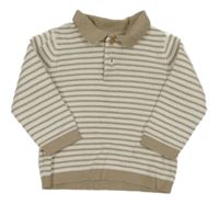 Bielo-béžový pruhovaný rebrovaný úpletový sveter s golierikom F&F