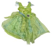 Kostým - Zeleno-modré sametovo/organzové šaty s flitry a broží - Zvonilka Disney