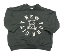 Tmavošedá oversize mikina s medvídkem a nápisem H&M