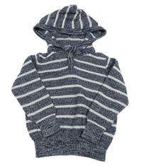 Tmavomodro-bílý pruhovaný melírovaný svetr s kapucí KIDS