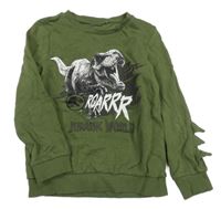 Khaki mikina s dinosaurom a ostny