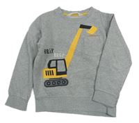 Sivá melírovaná mikina s buldozerem a vreckom H&M