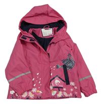 Tmavoružová nepromokavá jarná bunda s kvietkami a konví a kapucňou Kiki&Koko