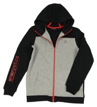 Sivo-čierna melírovaná prepínaci mikina s logom a kapucňou energetics