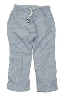 Modro-bílé pruhované melírované lněné kalhoty