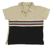 Béžovo-čierne polo tričko s pruhmi