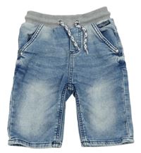 Modré plísňové teplákové riflové kraťasy se šedým úpletovým pasem dopodopo