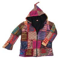Pestrá vzorovaná patchwork prepínaci podšitá mikina s prestrihmi a kapucňou