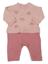 Pudrovo-starorůžový overal s mašlemi Mothercare