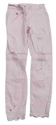 Ružové plátenné nohavice s vyšúchaním M&Co.