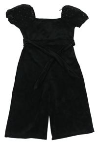 Čierny plyšový nohavicový overal s šifónovými rukávy s hviezdičkami Matalan