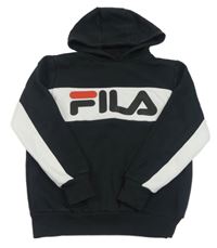 Černo-bílá mikina s logem a kapucí Fila