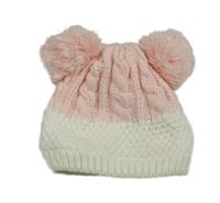 Ružovo-biela pletená čapica s bambulemi Nutmeg