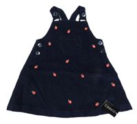 Nové - Tmavomodré manšestrové laclové šaty s jahodami Dunnes