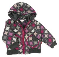 Šedo-barevná vzorovaná šusťáková zateplená bunda s kapucí Name it