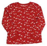 Červená pyžamová mikina s losmi a stromky Peacocks