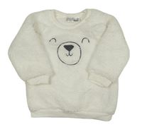 Biela huňatá mikina s medvěďom Ergee