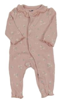 Ružový rebrovaný kvetovaný overal s golierikom So Cute