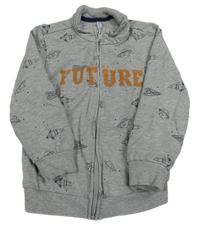 Sivá melírovaná prepínaci mikina s raketami a planetami