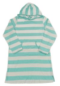 Tyrkysovo-bílý pruhovaný froté župan s kapucí Tchibo