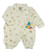 Nové - Krémový overal s kočkami a límečkem