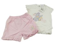 Nové - 2set - Biele tričko so slonom a klokanem + svetloružové ľahké kraťasy Disney