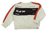 Světlebéžovo-čierno-červená mikina s nápisom H&M