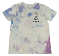 Bílo-modro-fialové vzorované tričko s potiskem Primark