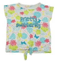 Bielo-farebné kvetované tričko s nápisom Kids